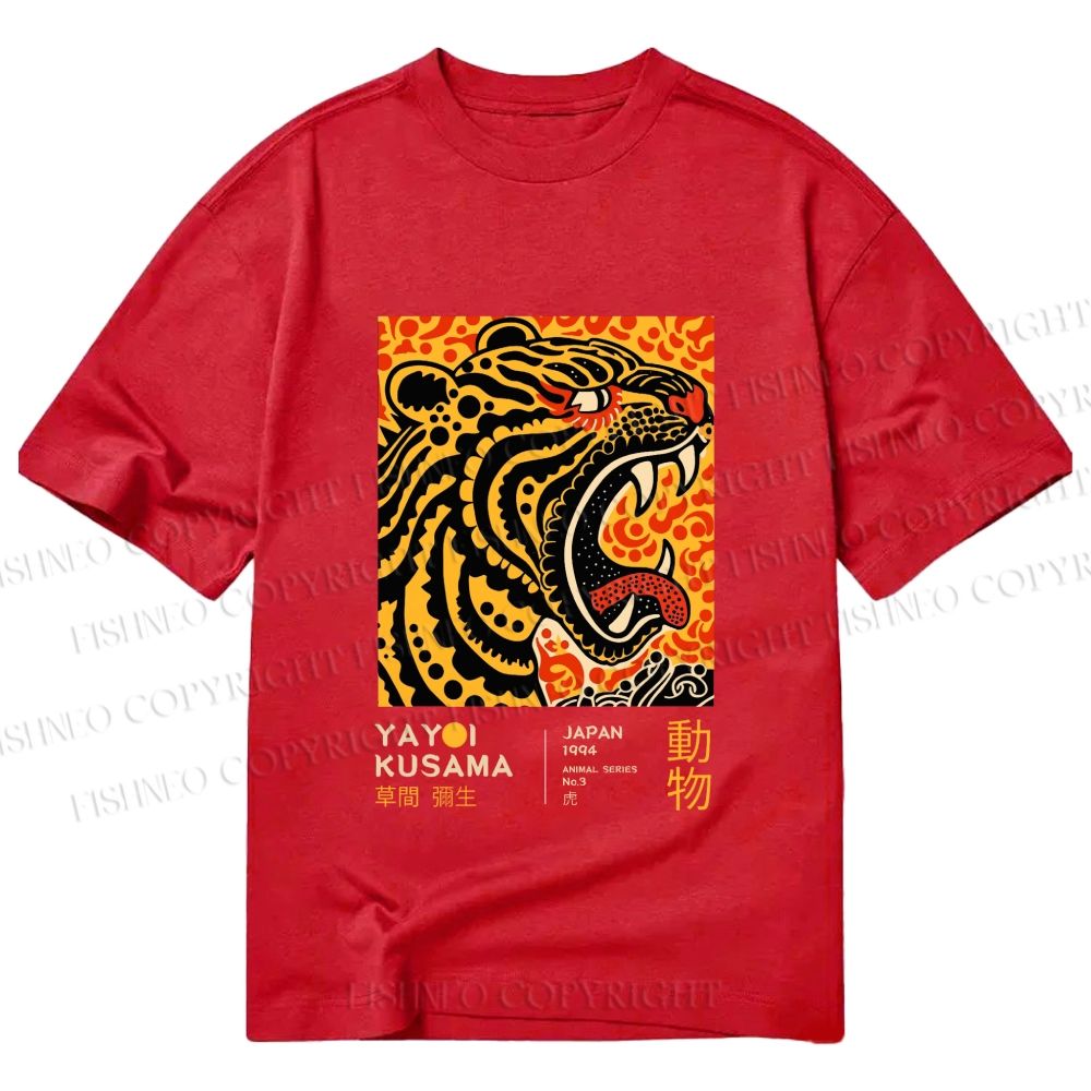 Unisex Classic Cotton Yayoi Kusama Polka Dot Tiger Art Printed T-shirt