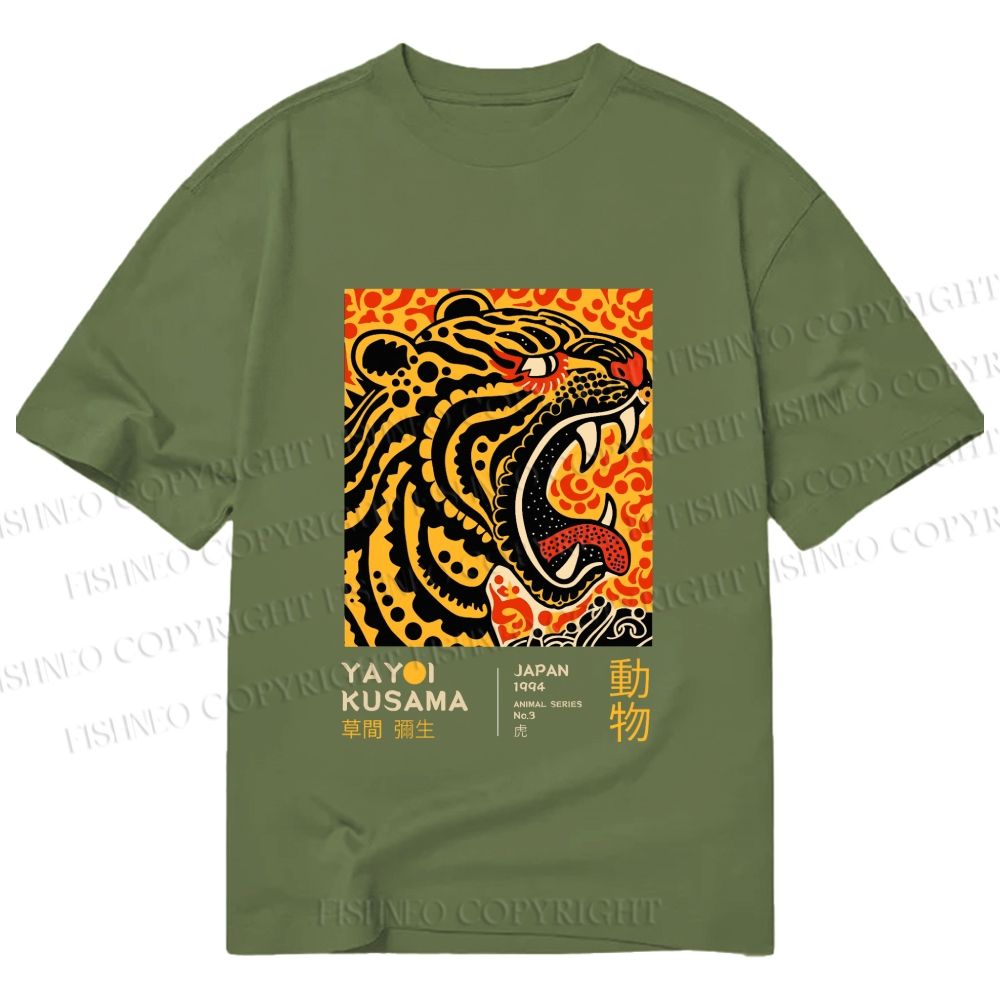 Unisex Classic Cotton Yayoi Kusama Polka Dot Tiger Art Printed T-shirt