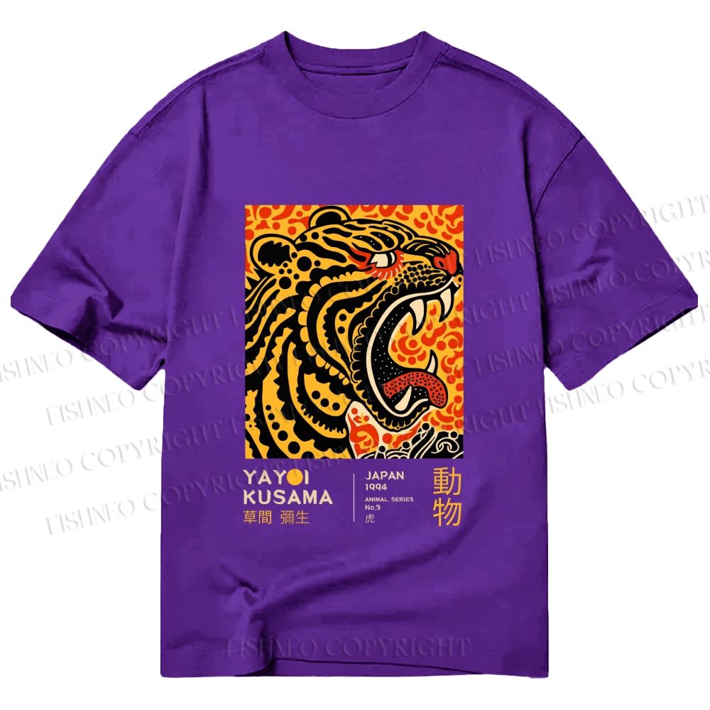 Unisex Classic Cotton Yayoi Kusama Polka Dot Tiger Art Printed T-shirt