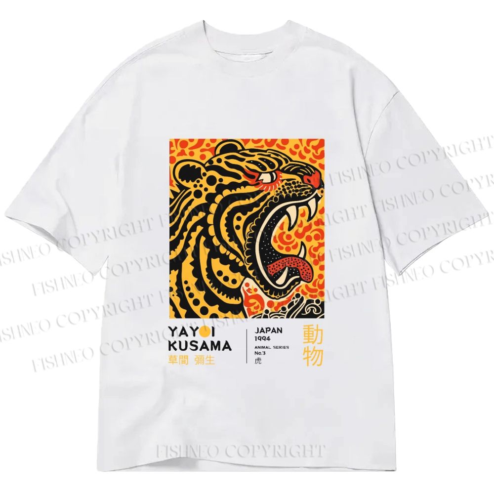 Unisex Classic Cotton Yayoi Kusama Polka Dot Tiger Art Printed T-shirt