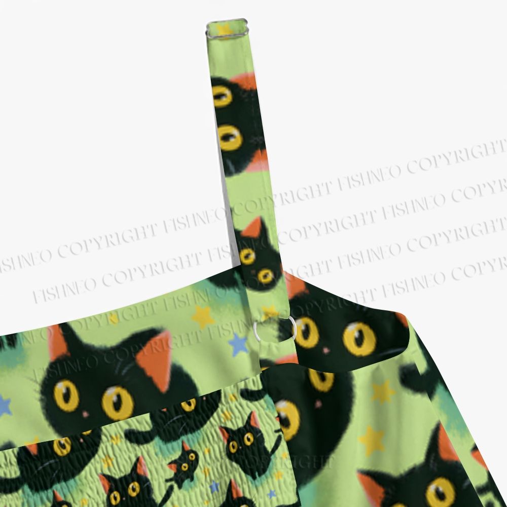 Cute Black Cat Printed Maxi Dresses