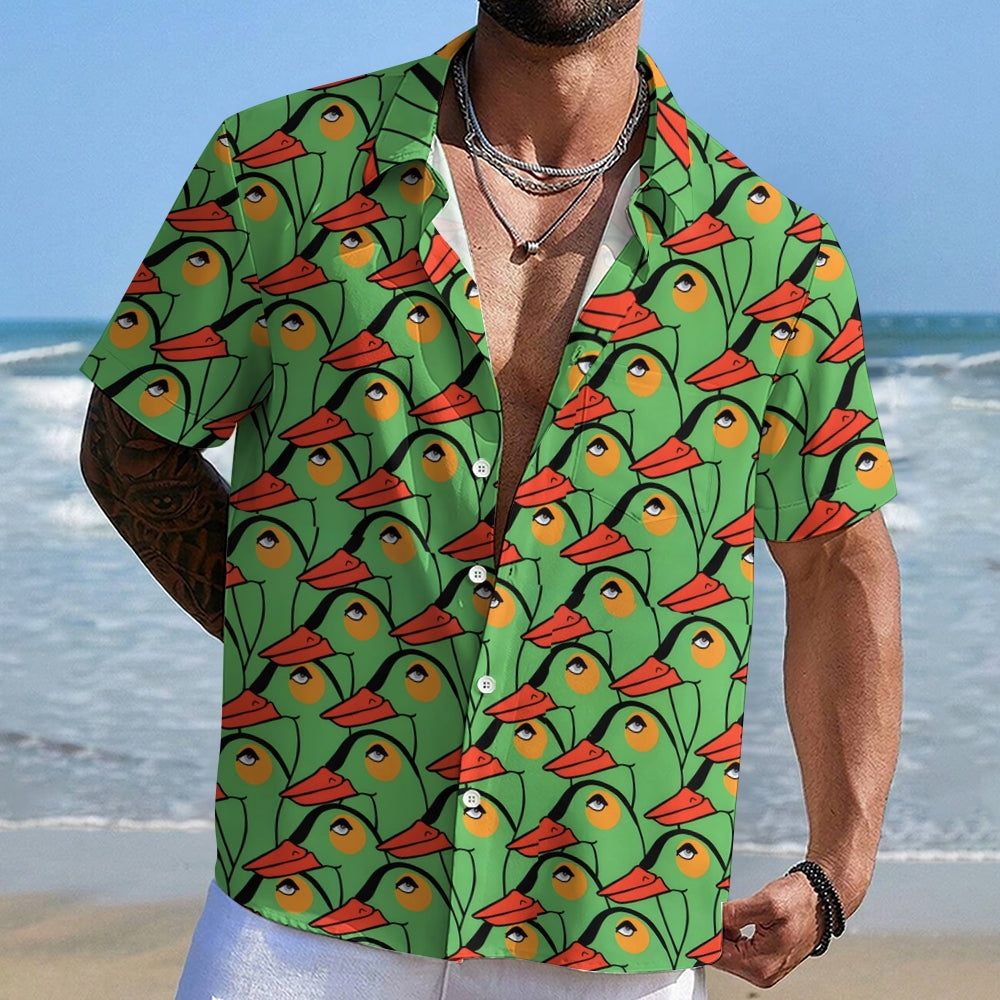 Green Duck Printed Hawaiian Shirt