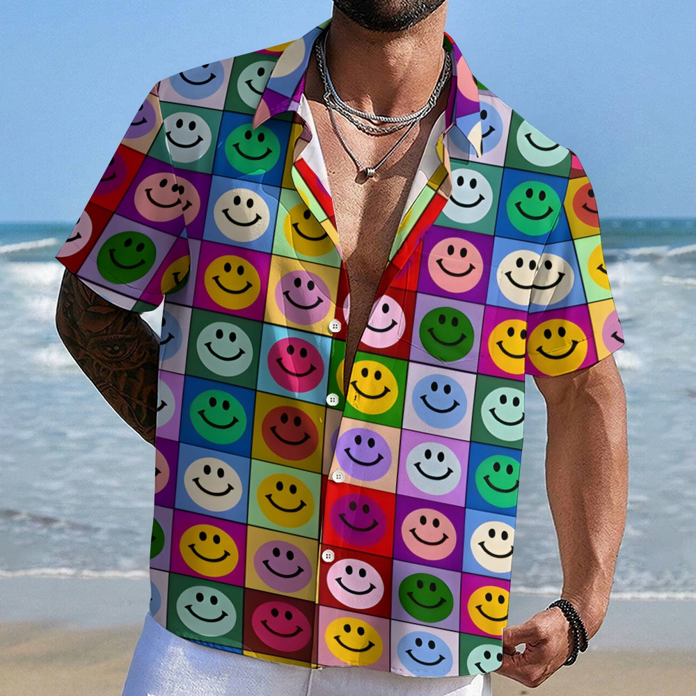 Smiley Puzzle Printed Hawaiian Shirt