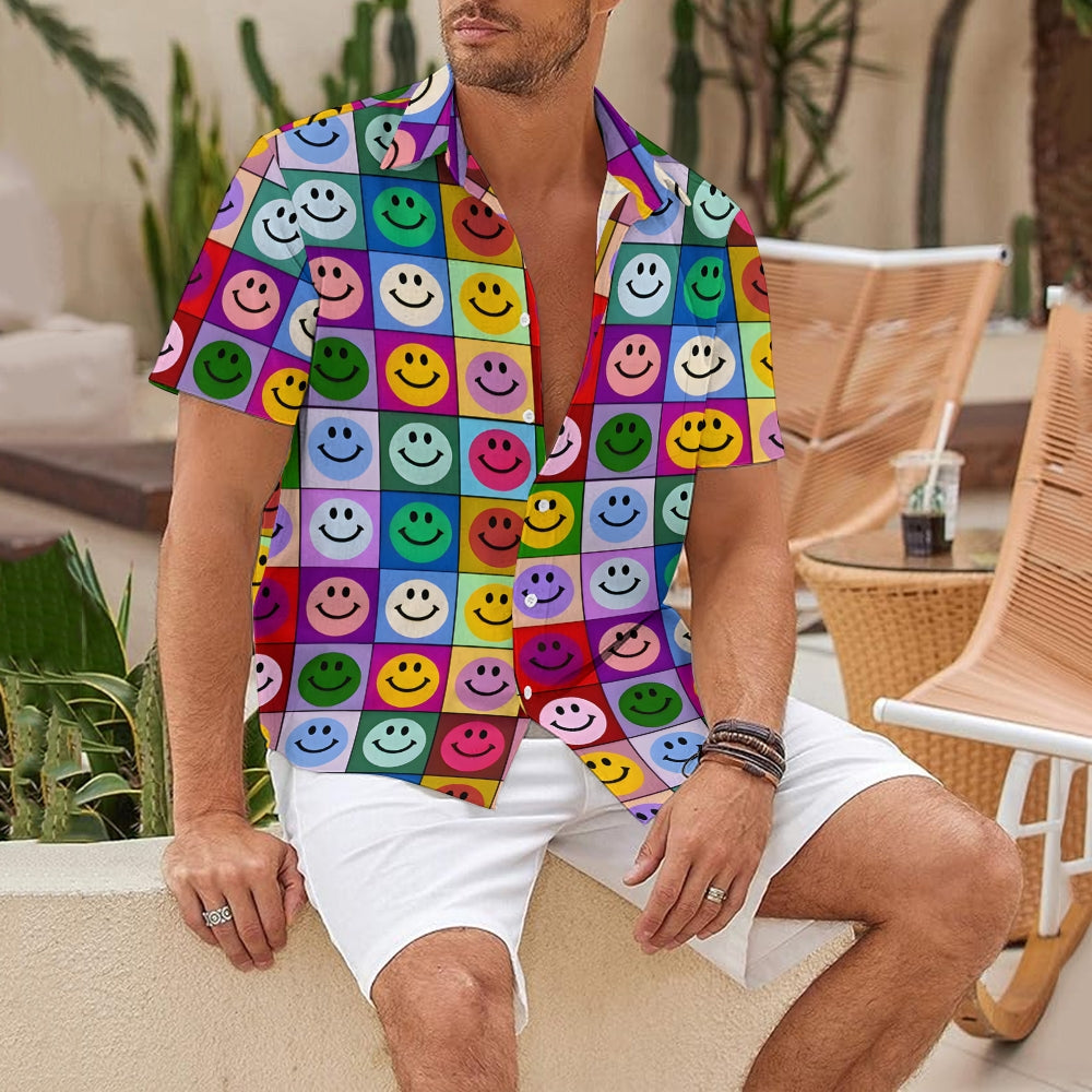 Smiley Puzzle Printed Hawaiian Shirt