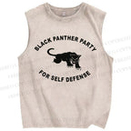 Unisex Black Panther Party Printed Washed Tank Top