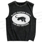 Unisex Black Panther Party Printed Washed Tank Top