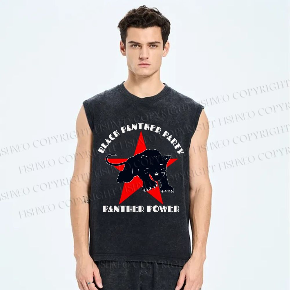 Unisex Black Panther Party Printed Washed Tank Top
