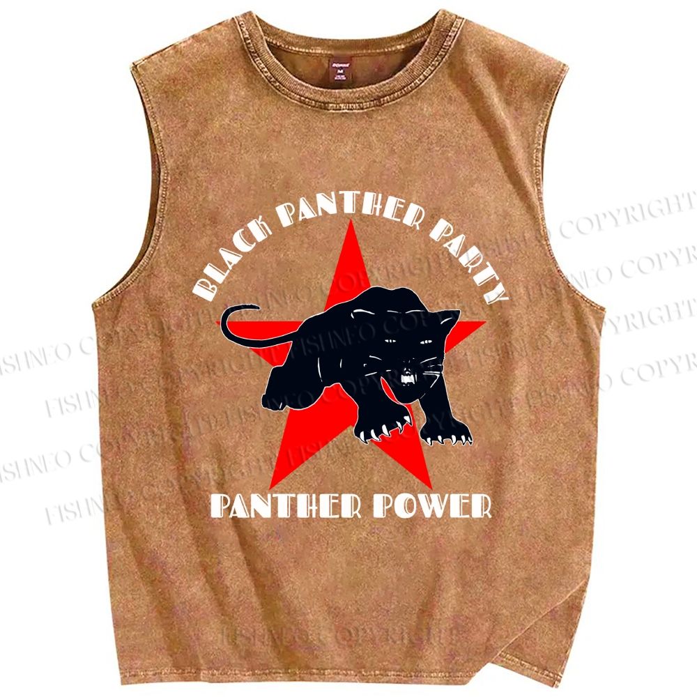 Unisex Black Panther Party Printed Washed Tank Top