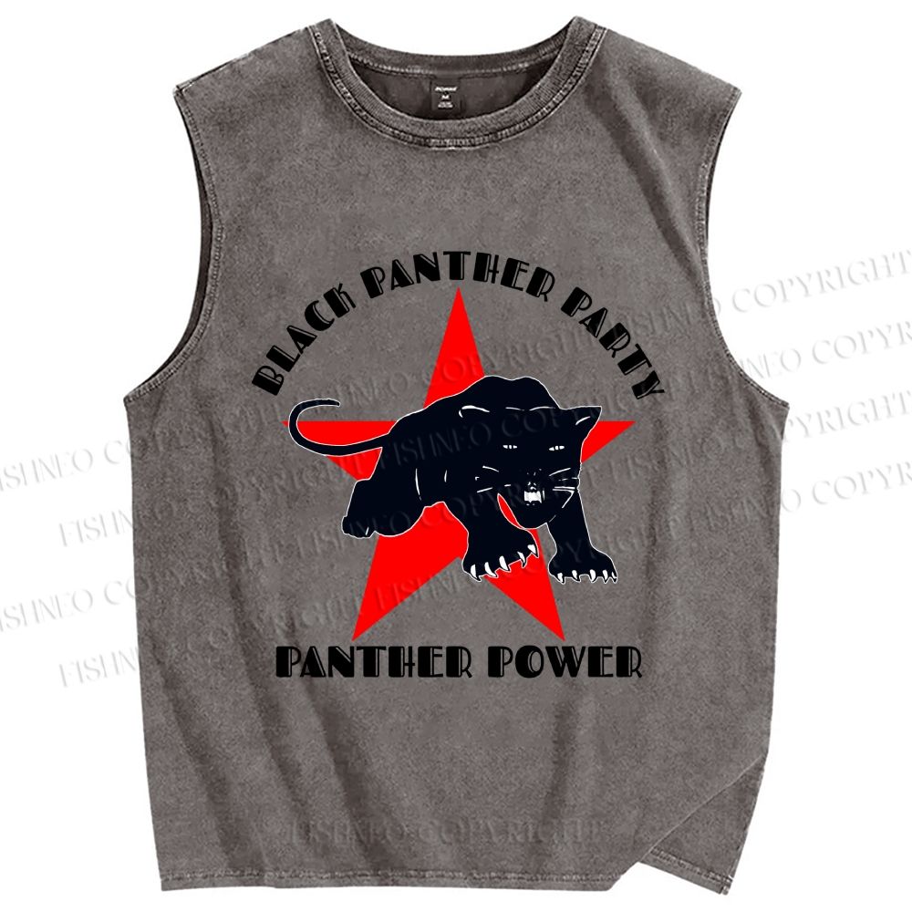 Unisex Black Panther Party Printed Washed Tank Top