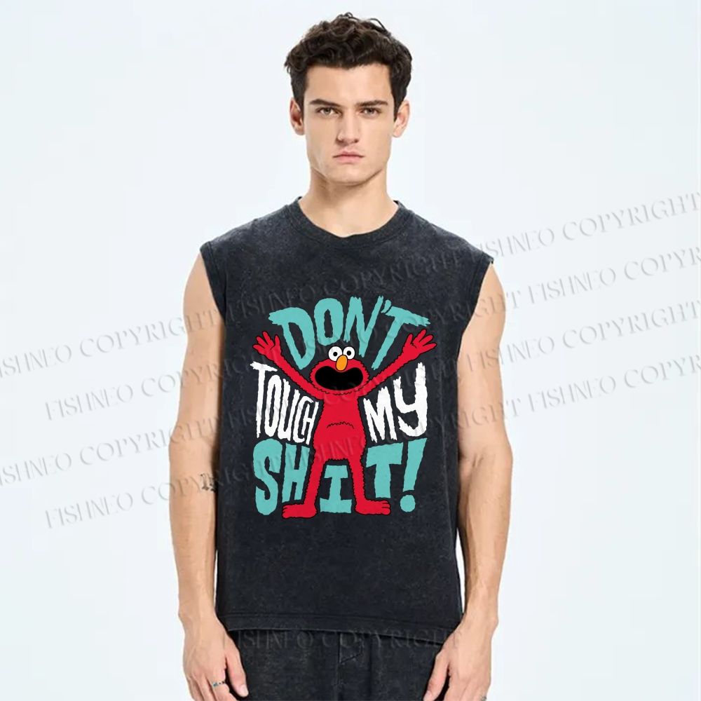 Unisex Don't Touch My Shit Printed Washed Tank Top