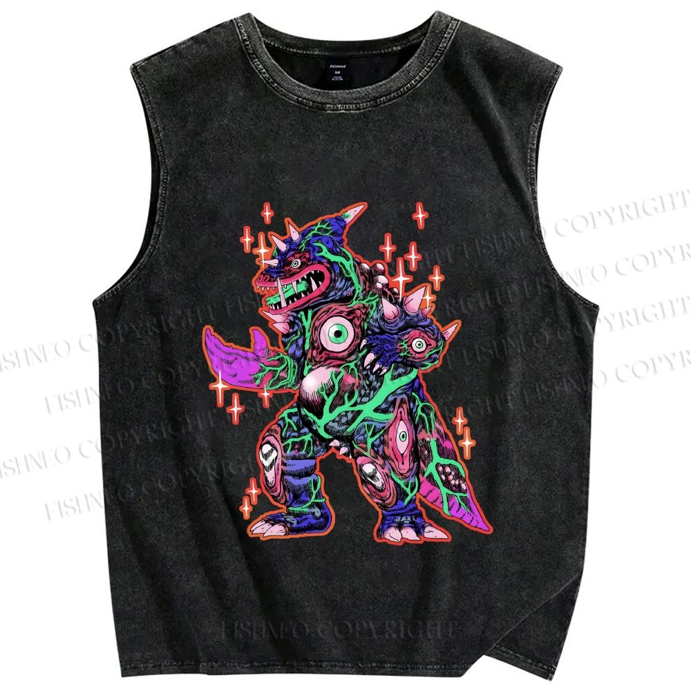Unisex Weird Eye Monster Sparkling Printed Washed Tank Top