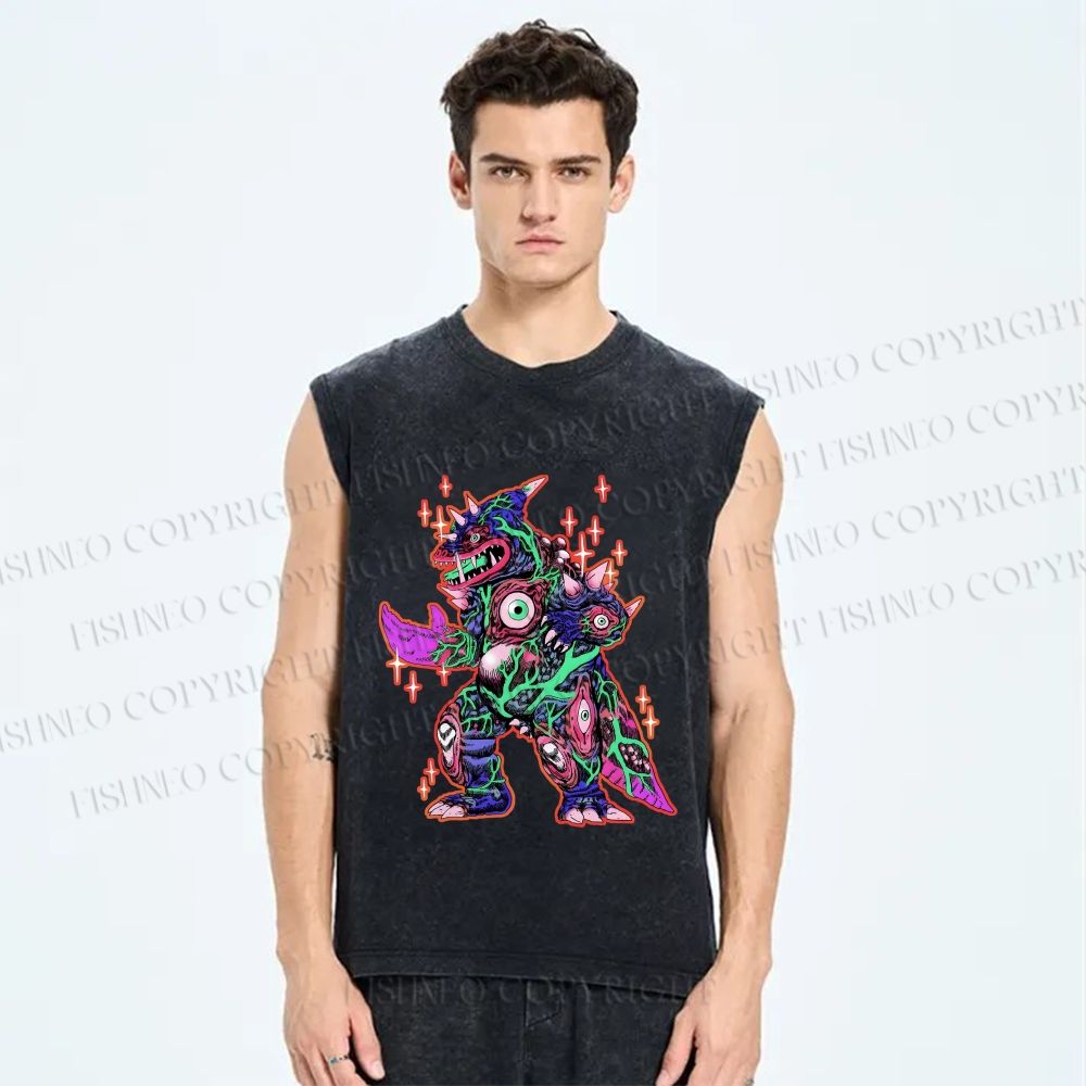 Unisex Weird Eye Monster Sparkling Printed Washed Tank Top