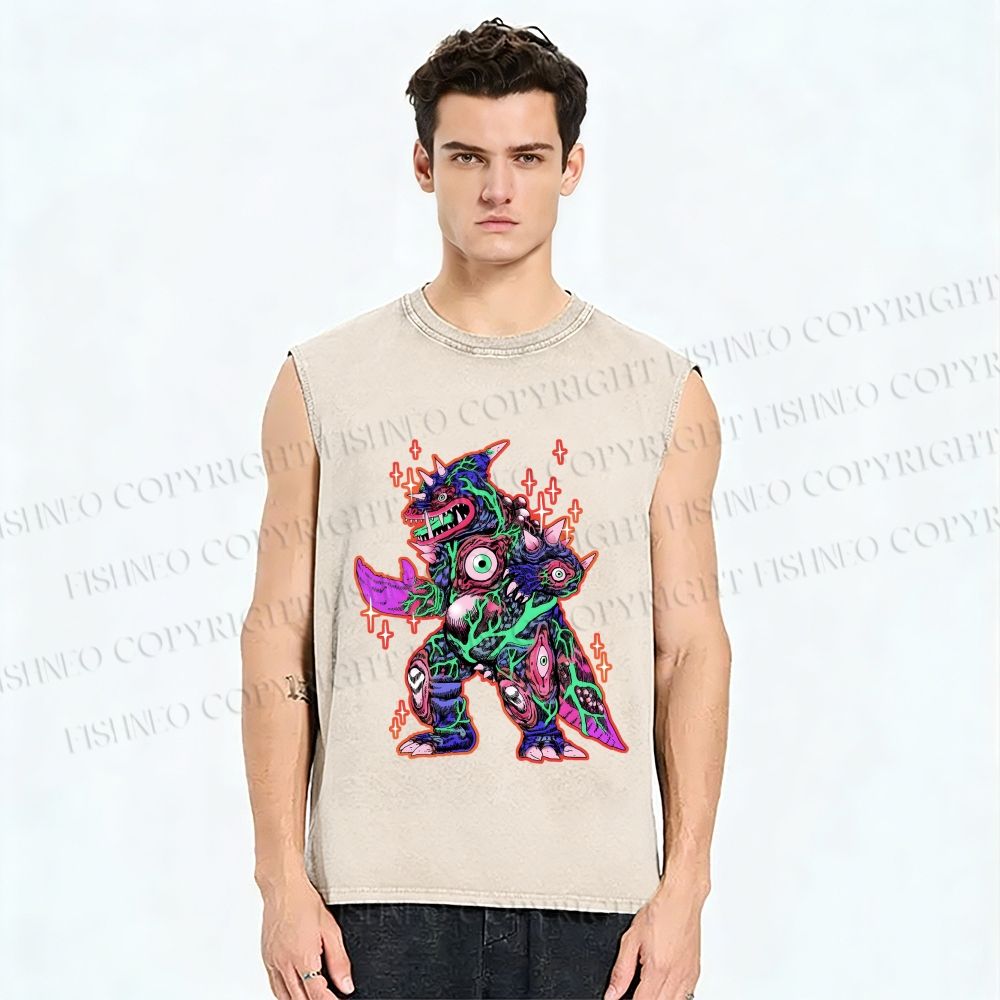 Unisex Weird Eye Monster Sparkling Printed Washed Tank Top