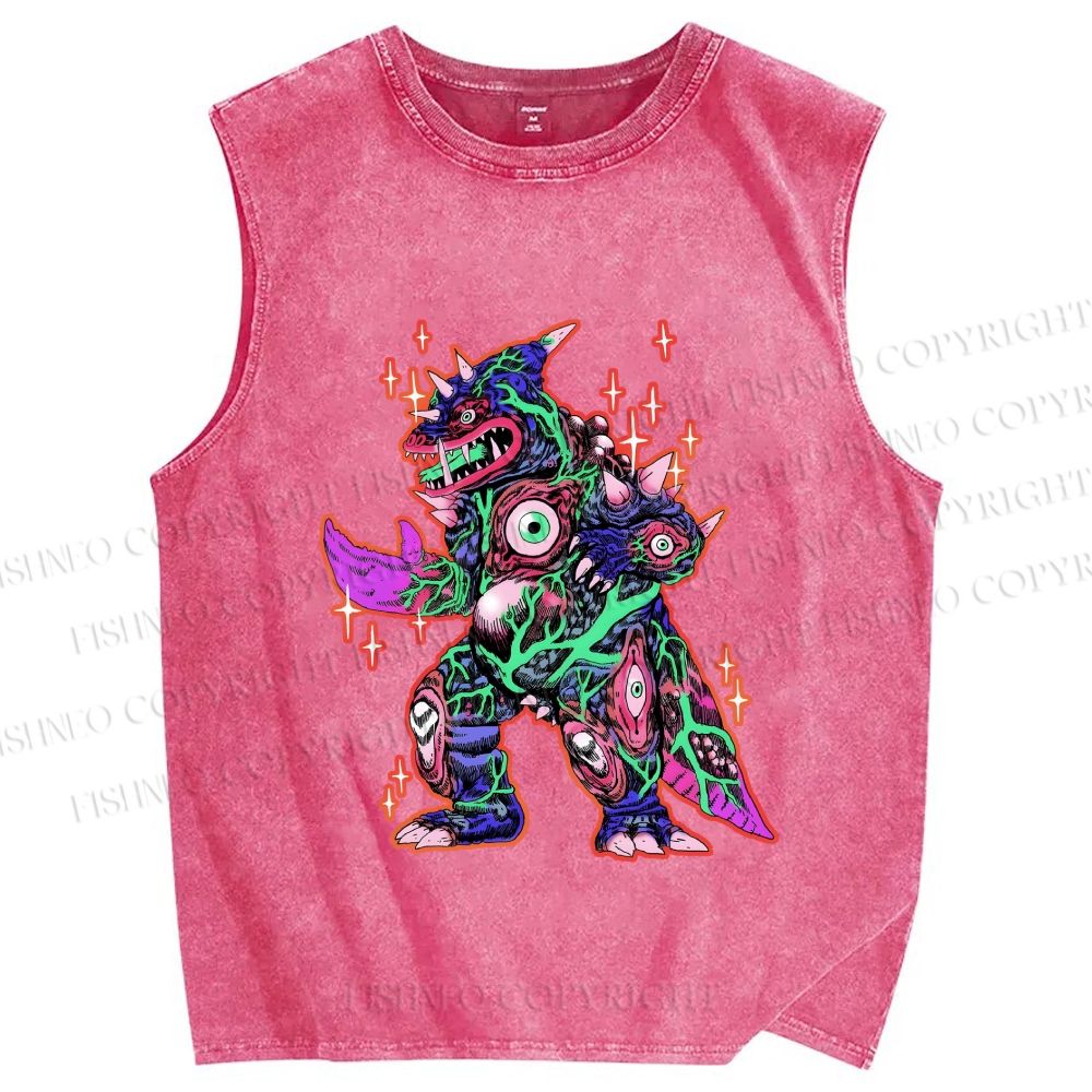 Unisex Weird Eye Monster Sparkling Printed Washed Tank Top