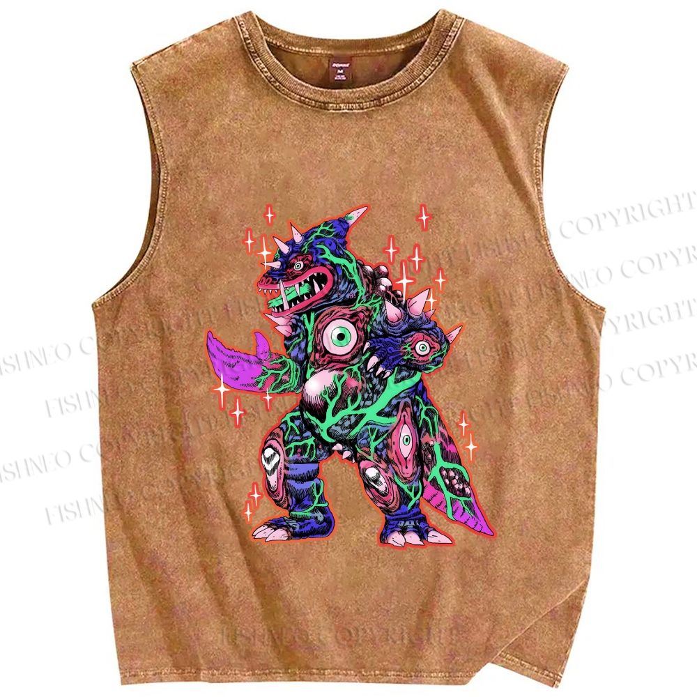 Unisex Weird Eye Monster Sparkling Printed Washed Tank Top