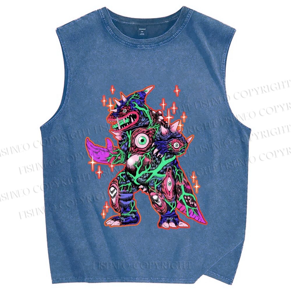 Unisex Weird Eye Monster Sparkling Printed Washed Tank Top