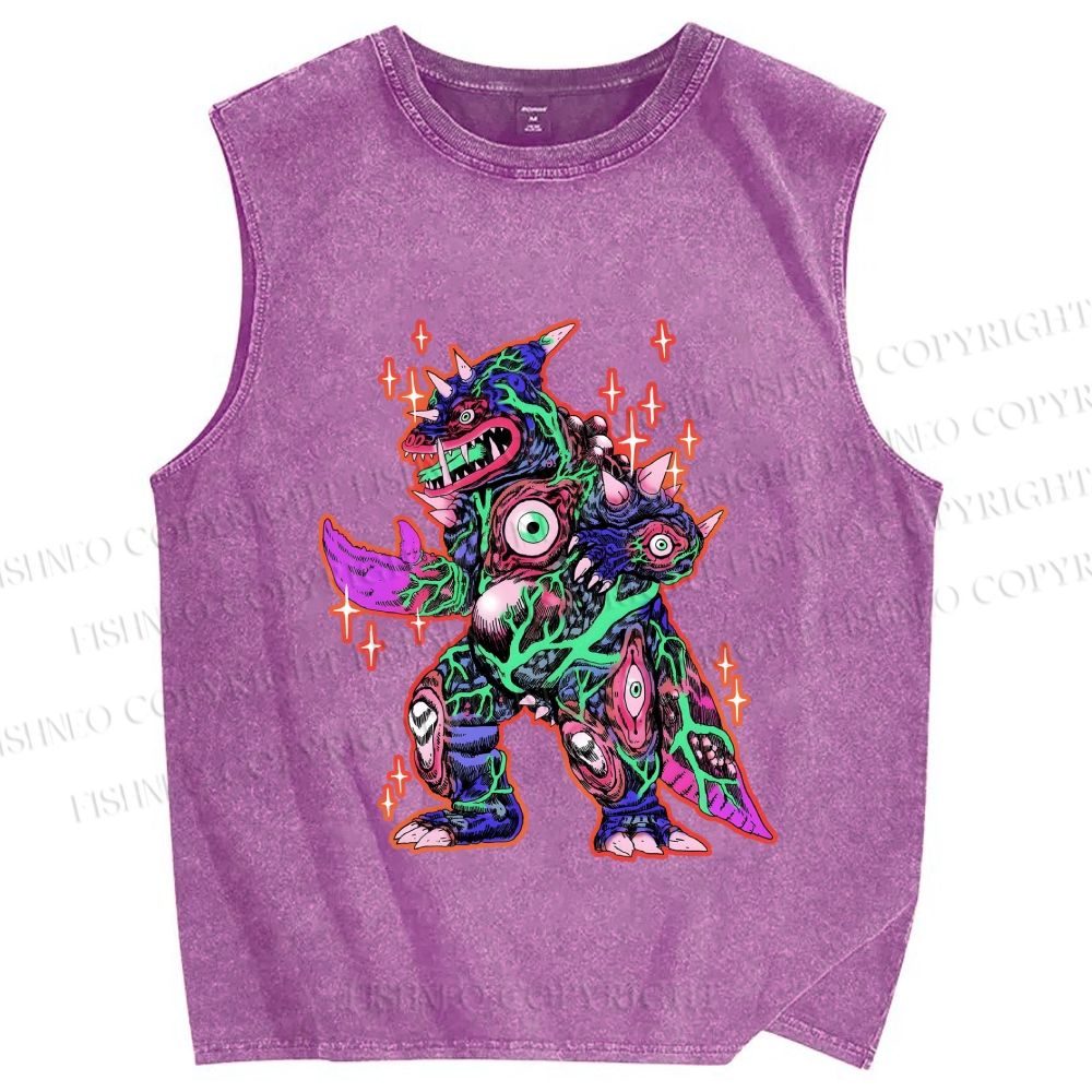 Unisex Weird Eye Monster Sparkling Printed Washed Tank Top
