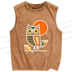 Unisex Geometric Owl Printed Washed Tank Top