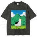 Unisex Chubby Goose With Crow Bird in Valley Printed Washed Tee