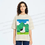 Unisex Chubby Goose With Crow Bird in Valley Printed Washed Tee