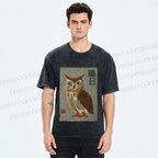 Unisex Vintage Owl Printed Washed Tee
