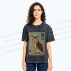 Unisex Vintage Owl Printed Washed Tee