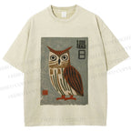 Unisex Vintage Owl Printed Washed Tee