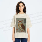 Unisex Vintage Owl Printed Washed Tee