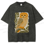 Unisex Vintage Owl on Tree Printed Washed Tee