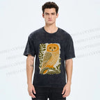Unisex Vintage Owl on Tree Printed Washed Tee