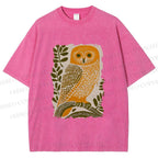 Unisex Vintage Owl on Tree Printed Washed Tee