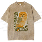 Unisex Vintage Owl on Tree Printed Washed Tee