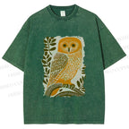 Unisex Vintage Owl on Tree Printed Washed Tee