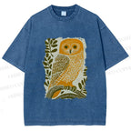 Unisex Vintage Owl on Tree Printed Washed Tee