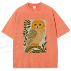 Unisex Vintage Owl on Tree Printed Washed Tee