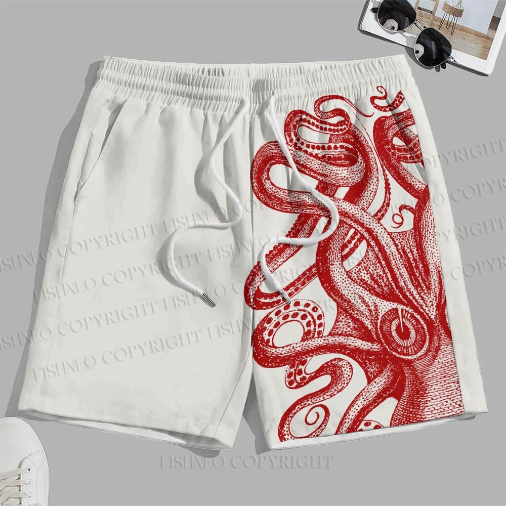 Men's Vintage Octopus Printed Casual Beach Plus Size Shorts