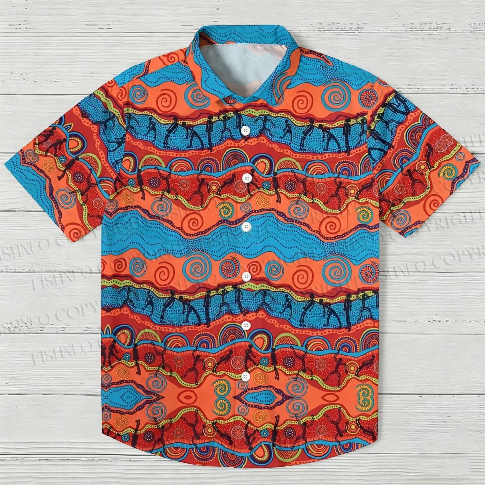 River And Land Figures Printed Hawaiian Shirt