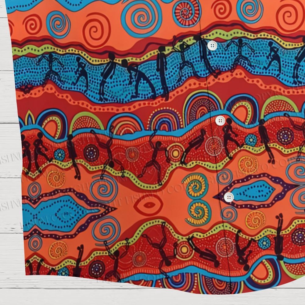 River And Land Figures Printed Hawaiian Shirt