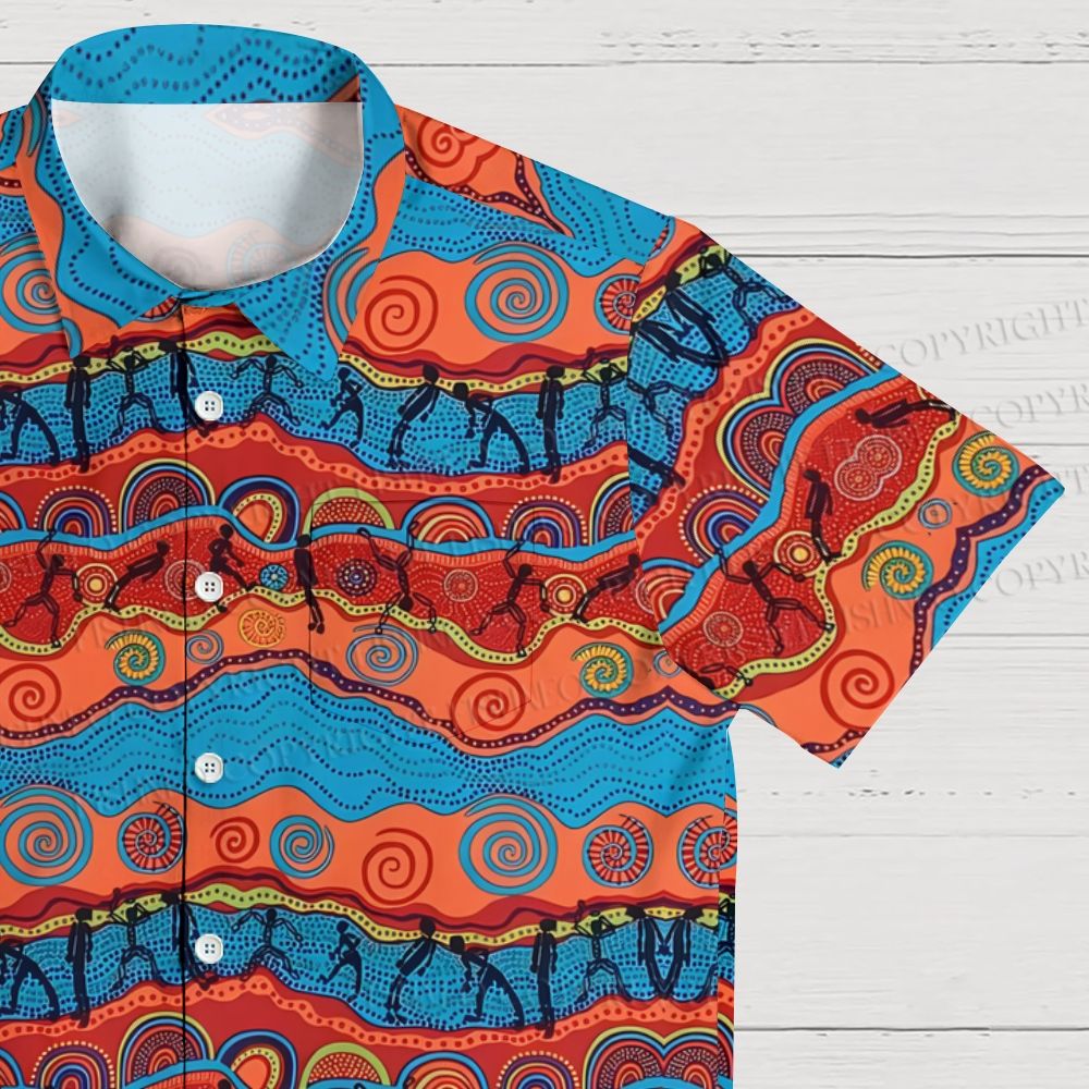 River And Land Figures Printed Hawaiian Shirt