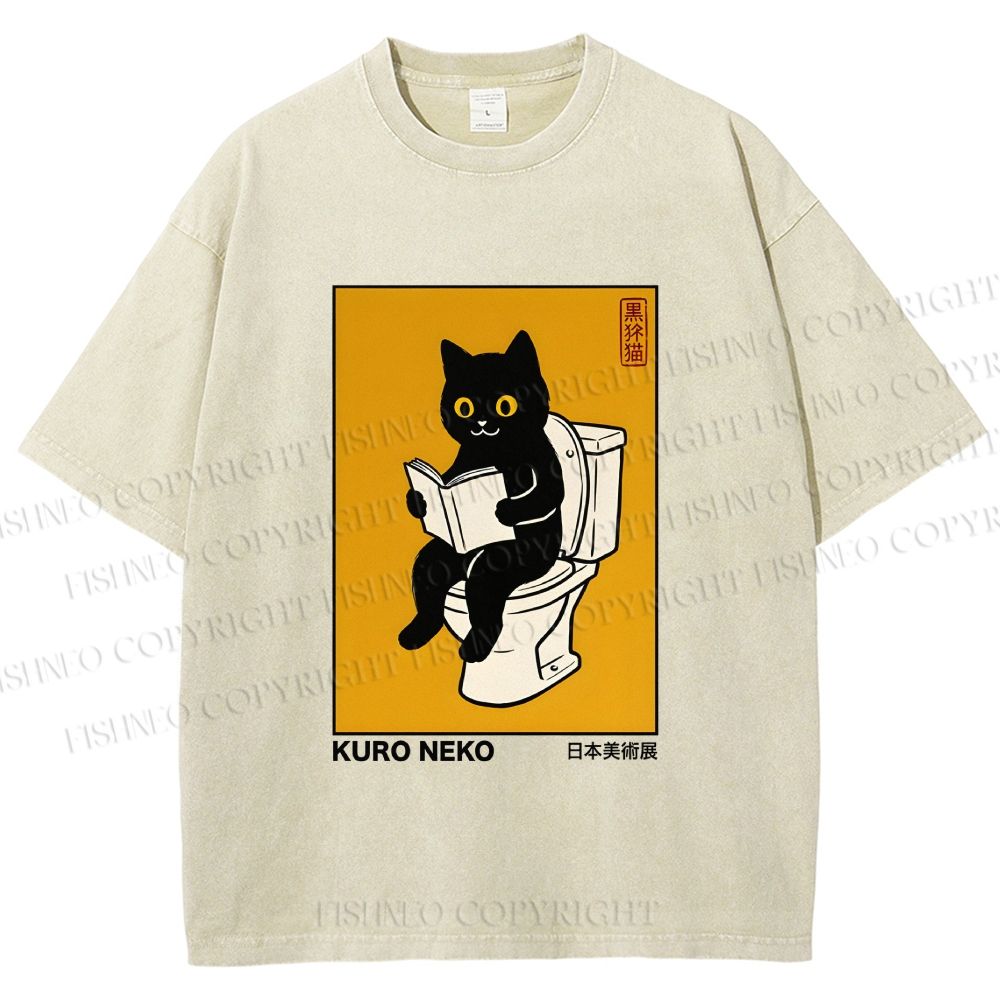 Unisex Kuro Neko Bathroom Edition Printed Washed Tee