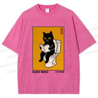 Unisex Kuro Neko Bathroom Edition Printed Washed Tee