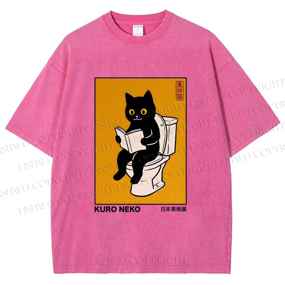 Unisex Kuro Neko Bathroom Edition Printed Washed Tee