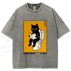 Unisex Kuro Neko Bathroom Edition Printed Washed Tee