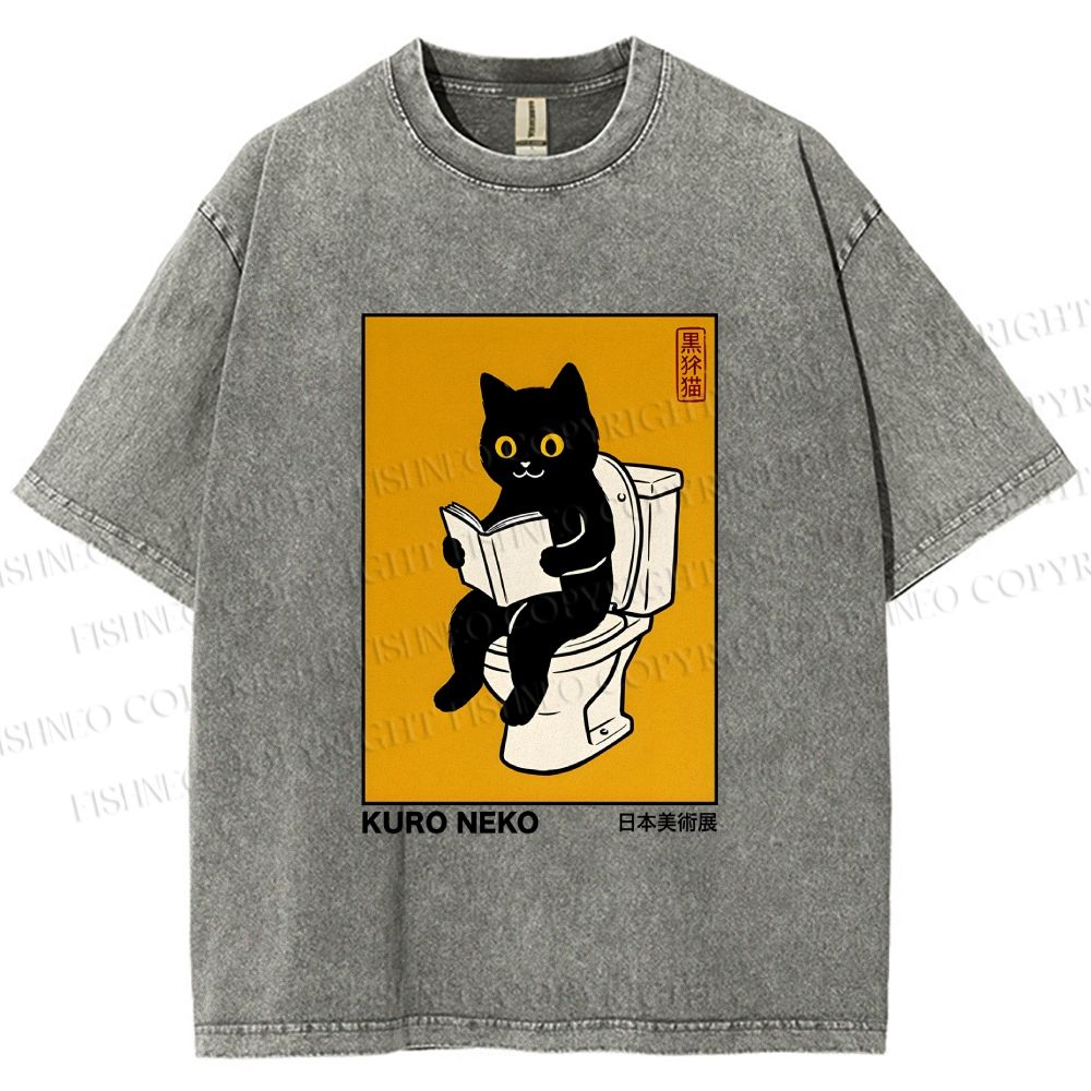 Unisex Kuro Neko Bathroom Edition Printed Washed Tee