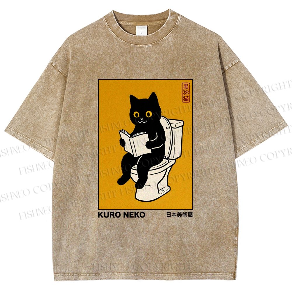 Unisex Kuro Neko Bathroom Edition Printed Washed Tee