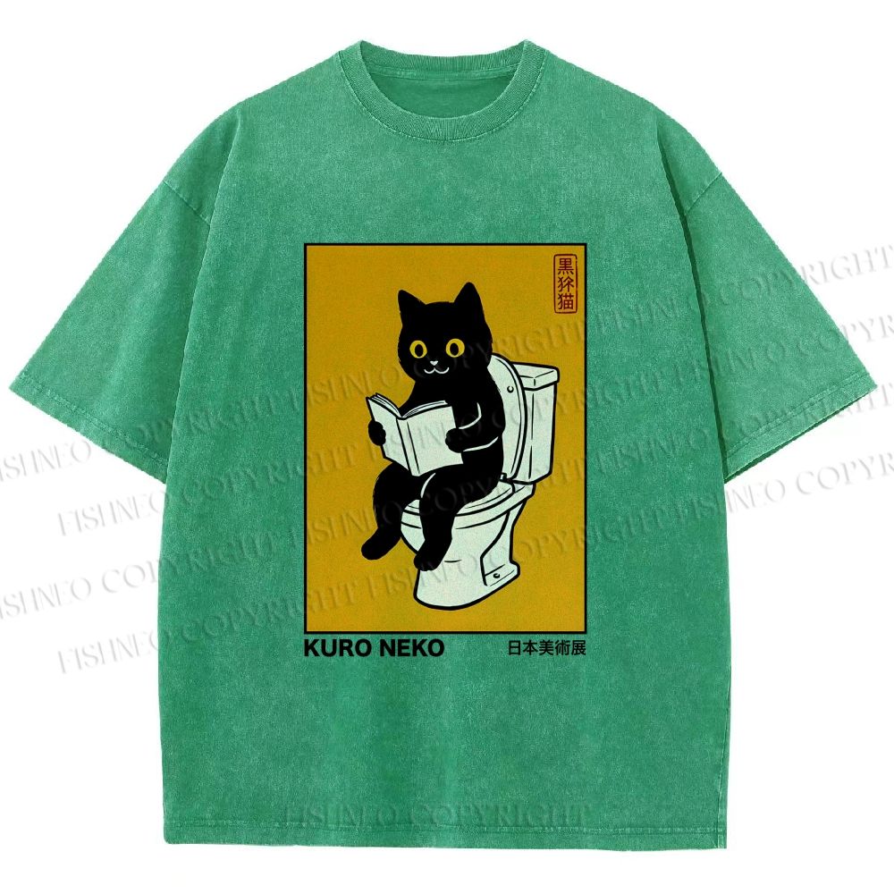 Unisex Kuro Neko Bathroom Edition Printed Washed Tee