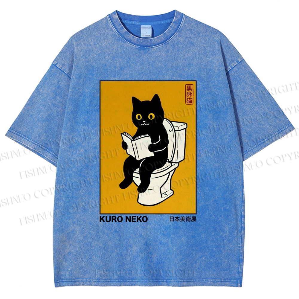 Unisex Kuro Neko Bathroom Edition Printed Washed Tee