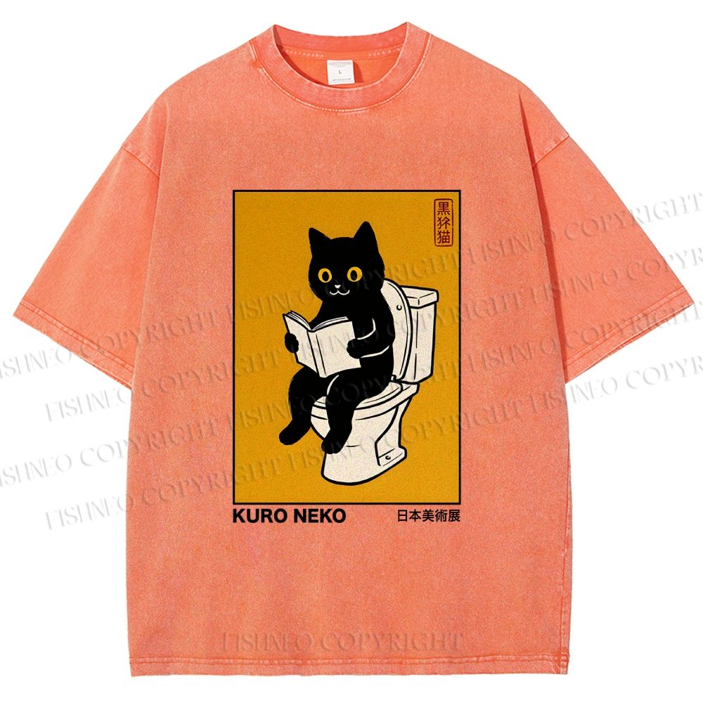 Unisex Kuro Neko Bathroom Edition Printed Washed Tee