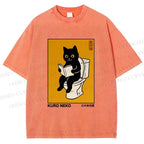 Unisex Kuro Neko Bathroom Edition Printed Washed Tee