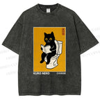Unisex Kuro Neko Bathroom Edition Printed Washed Tee